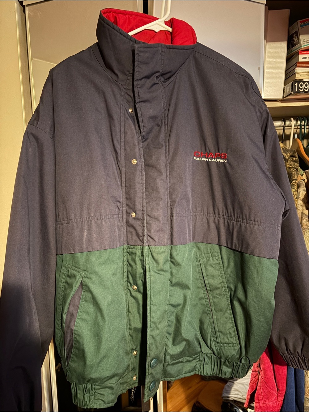 Chaps Men's Navy, Green & Red Insulated Colorblock Puffer Jacket